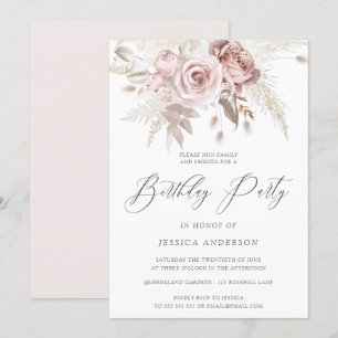 Invitation Dusty Rose Blush Boho Ivory Floral fête d'annivers