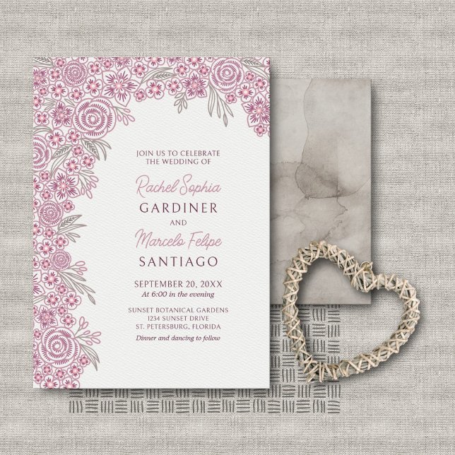 Invitation Dusty Rose Blush Bourgogne Floral Arch Mariage (Créateur téléchargé)