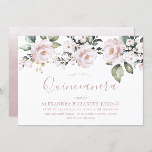 Invitation Dusty Rose Blush rose Fleurs Quinceanera Party