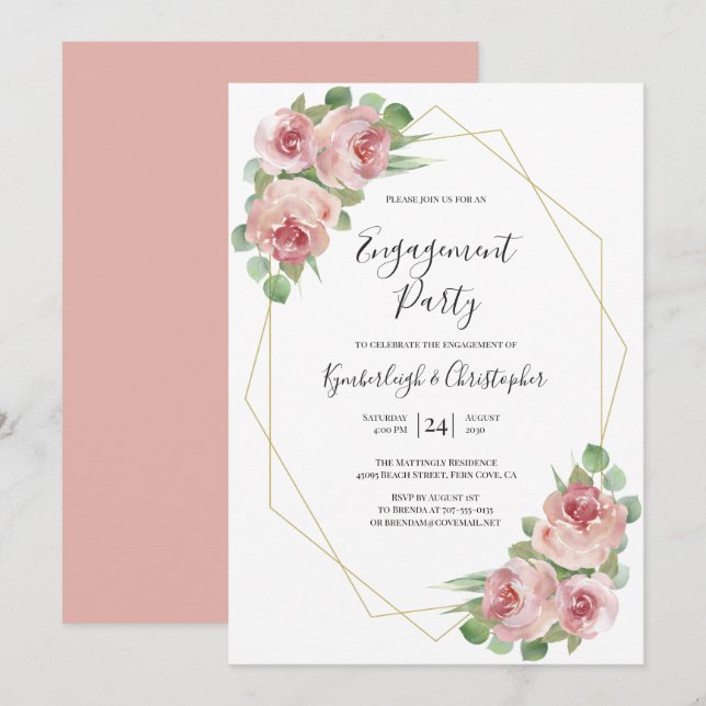 Invitation Dusty rose Boho Floral (Devant / Derrière)