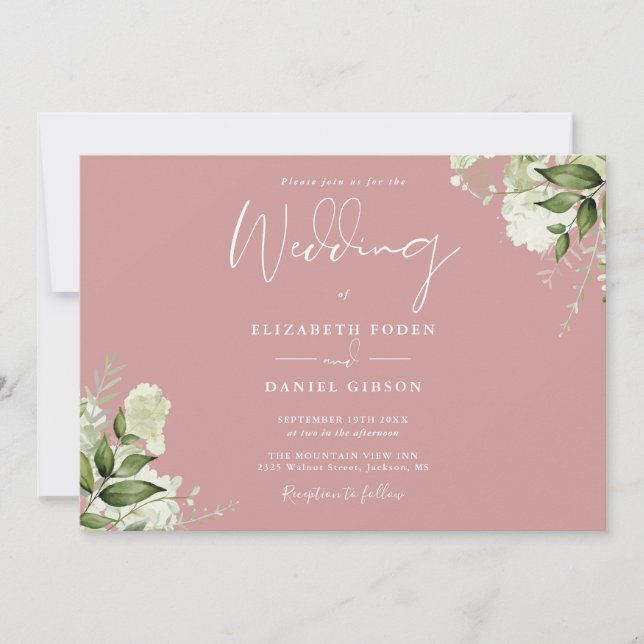 Invitation Dusty Rose Botanical Greenery Monogram Mariage (Devant)