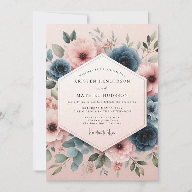 Invitation Dusty Rose Botanical Whimsy Wedding (Devant)