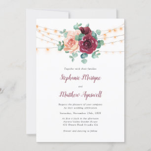 Invitation Dusty Rose Bourgogne Eucalyptus Mariage