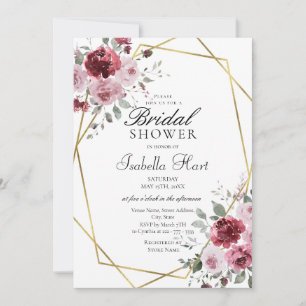 Invitation Dusty Rose Bourgogne Gold Floral Fête des mariées