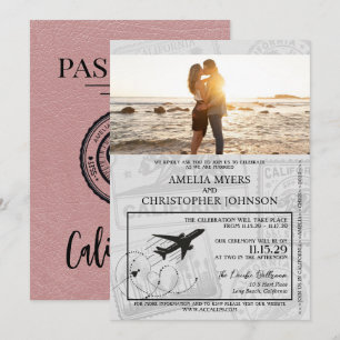 Invitation Dusty Rose California Passport Mariage