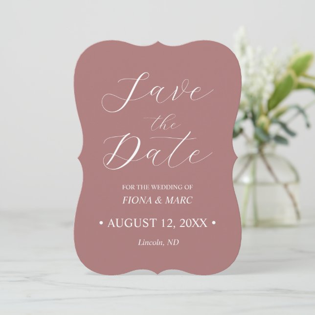 Invitation Dusty rose calligraphie mariage enregistrer la car (Debout devant)