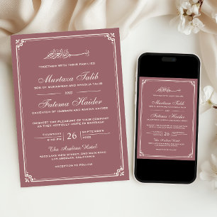 Invitation Dusty Rose Cream frontière Mariage musulman