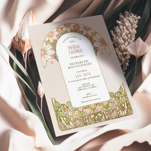 Invitation Dusty Rose Daisy Fête des mariées Art Nouveau