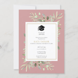 Invitation Dusty Rose Élégante verdure Photo Graduation Party