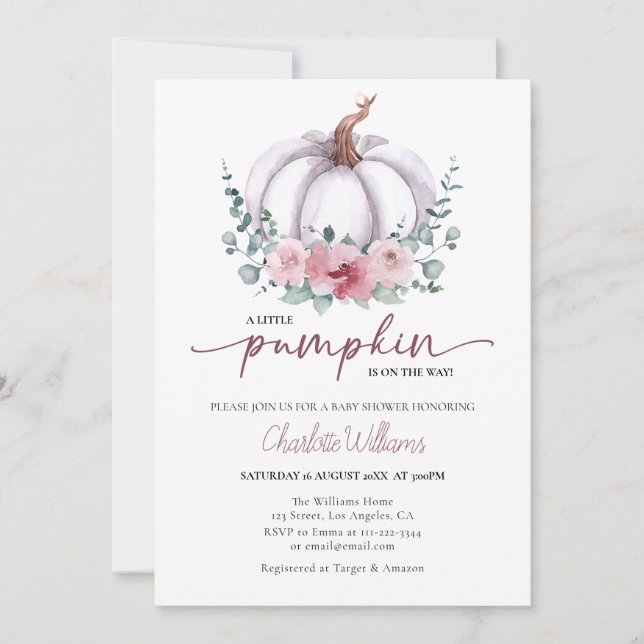 Invitation Dusty Rose et blanc Un petit Baby shower Citrouill (Devant)
