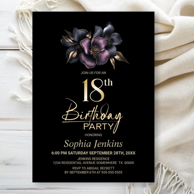 Invitation Dusty rose et gris Floral 18e fête d'anniversaire (Créateur téléchargé)