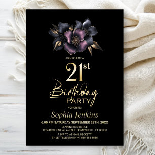 Invitation Dusty rose et gris Floral 21e fête d'anniversaire