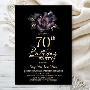 Invitation Dusty rose et gris Floral 70e fête d'anniversaire