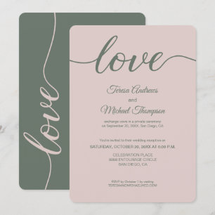 Invitation Dusty Rose et vert moderne Love Elopement Recepti