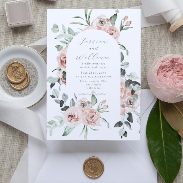 Invitation Dusty Rose Eucalyptus Floral QR Code Mariage (Créateur téléchargé)