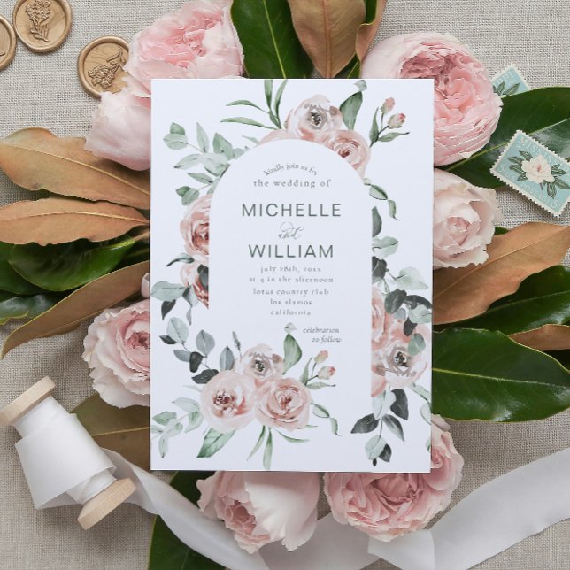 Invitation Dusty Rose Eucalyptus Mariage fleuri (Créateur téléchargé)