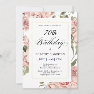 Invitation Dusty Rose Floral 70e fête d'anniversaire