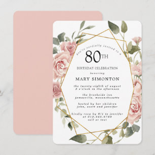 Invitation Dusty Rose Floral 80e anniversaire de fête Invitat