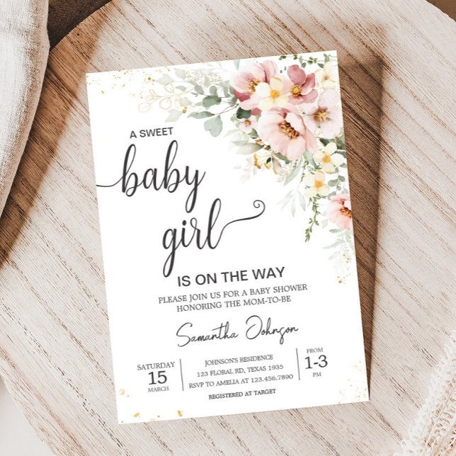 Invitation Dusty rose Floral Baby shower de verdure (Dusty Pink Floral Greenery Baby Shower Invitation
)