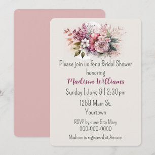 Invitation Dusty Rose Floral Bouquet Fête des mariées
