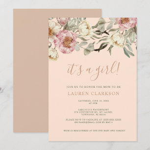 Invitation Dusty rose floral C'est un Baby shower fille