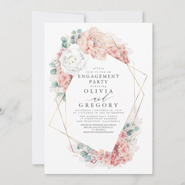 Invitation Dusty Rose Floral Elegant Engagement Party (Devant)