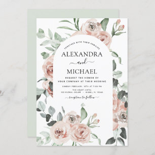 Invitation Dusty rose floral Eucalyptus Mariage Invi