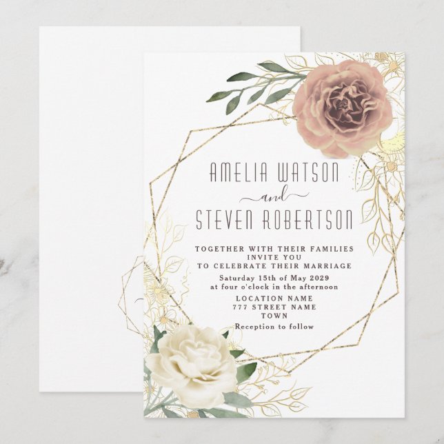 Invitation Dusty Rose Floral Greenery Mariage Inviter (Devant / Derrière)