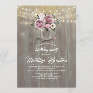 Invitation Dusty Rose Floral Mason Jar Anniversaire rustique