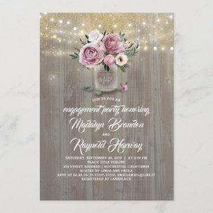 Invitation Dusty Rose Floral Mason Jar Rustic Fiançailles