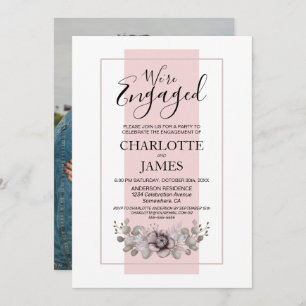 Invitation Dusty Rose Floral Photo Engagement