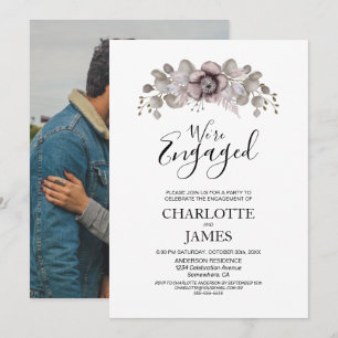 Invitation Dusty Rose Floral Photo Engagement