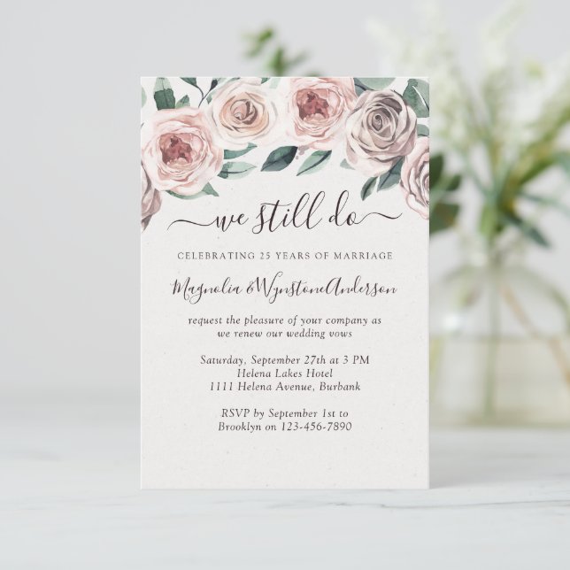 Invitation Dusty rose Floral Rose Moderne Vow Renouvellement (Debout devant)
