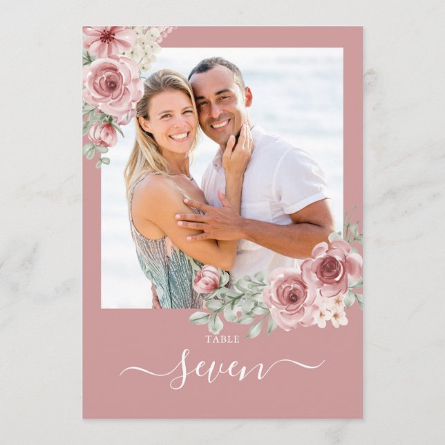 Invitation Dusty Rose Floral Roses Numéro de la table photo (Dos)