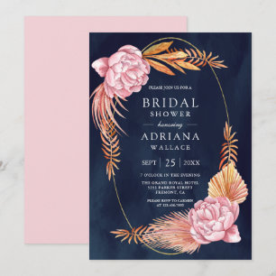 Invitation Dusty rose floral séché Palm Fête des mariées mari