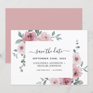 Invitation Dusty rose floral verdure Enregistrer la date Invi