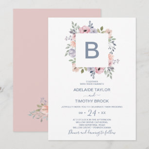 Invitation Dusty Rose Florals Monogram Mariage