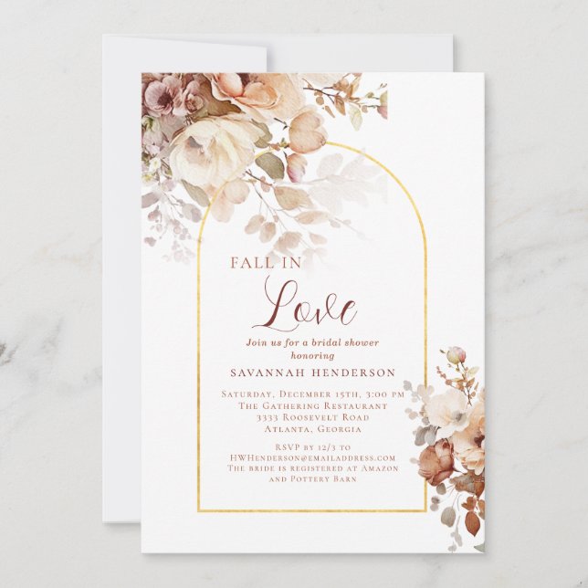 Invitation Dusty Rose Gold Chute En Amour Fête des mariées Fl (Devant)