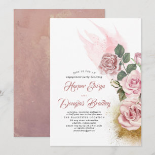 Invitation Dusty Rose & Gold Parties scintillant Floral Engag