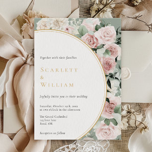 Invitation Dusty Rose Gold Sage Vert Vintage Floral Mariage