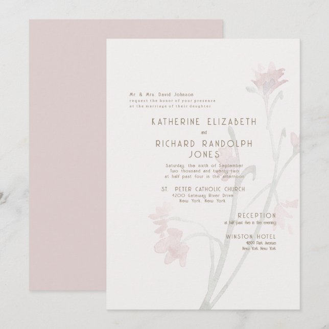 Invitation Dusty Rose Gold Texte 2 Venue Mariage (Devant / Derrière)