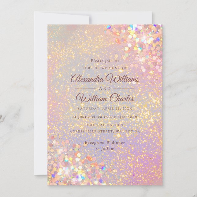 Invitation Dusty Rose Holographic Parties scintillant Mariage (Devant)