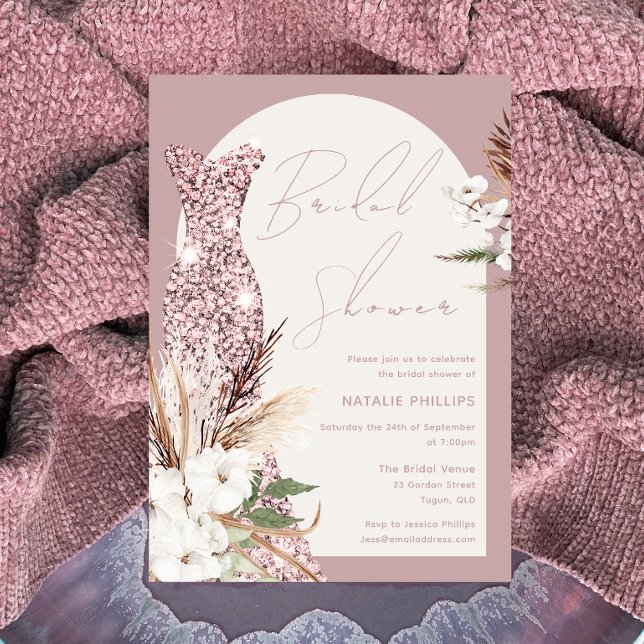 Invitation Dusty Rose & Ivory Boho Fête des mariées de robe f (Créateur téléchargé)