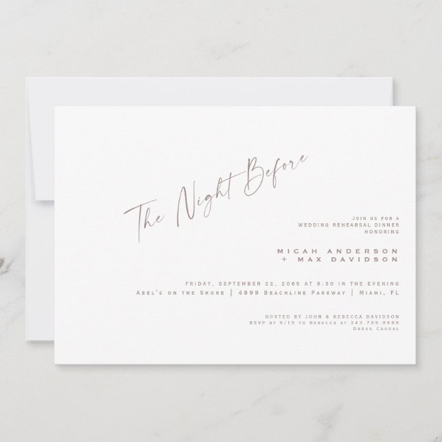 Invitation Dusty Rose La Nuit Avant Le Dîner De La Répétition (Devant)