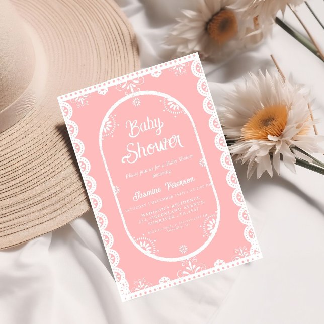 Invitation Dusty rose Mexicaine fille baby shower papel picad (Créateur téléchargé)
