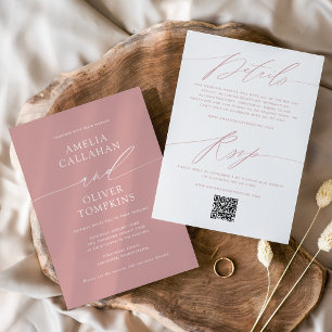 Invitation Dusty rose minimaliste Mariage double face