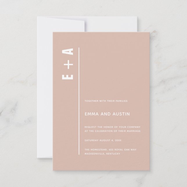 Invitation Dusty Rose moderne minimal gras initiales Mariage (Devant)