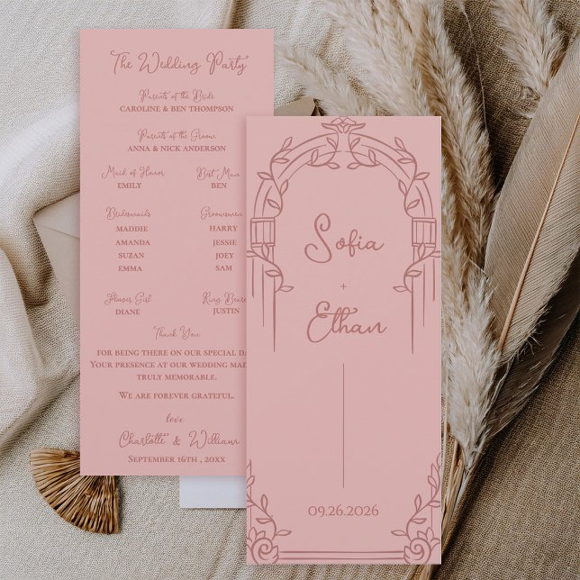 Invitation Dusty Rose Ornate Arch Botanical Wedding Program (Elegant Dusty Rose Ornate Arch Botanical Wedding Program Card)