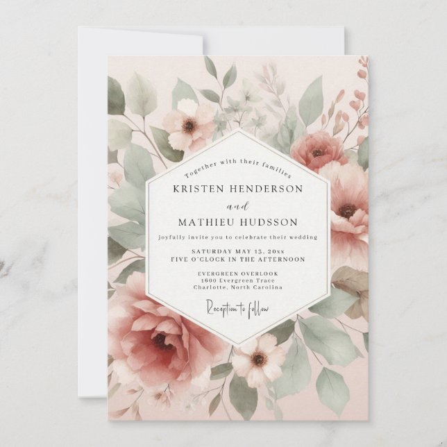 Invitation Dusty Rose Painterly Flora Wedding (Devant)