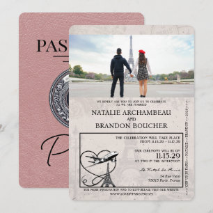 Invitation Dusty Rose Paris Passport Mariage